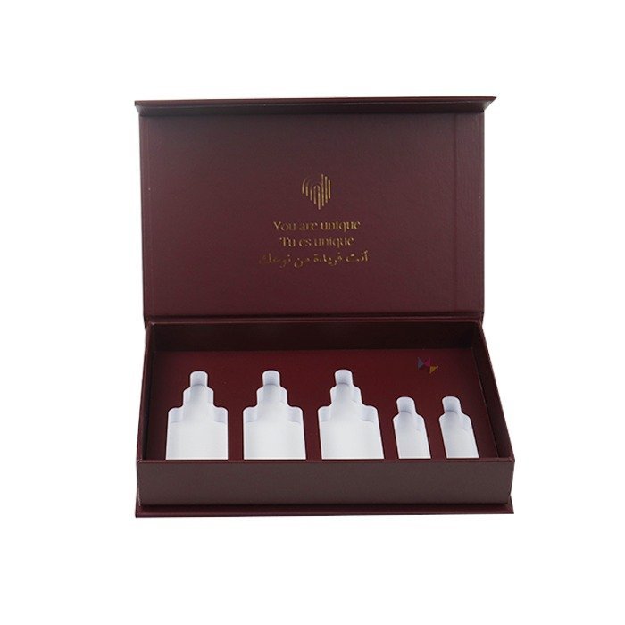 Wine Red PU Leather Pattern Beauty Gift Box Skincare Sample Set Packaging