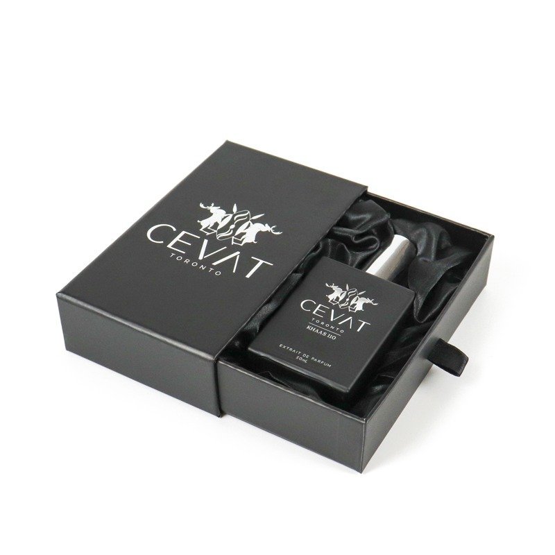 Silk lined drawer style - High end silver hot stamping fragrance packaging gift box - Customizable