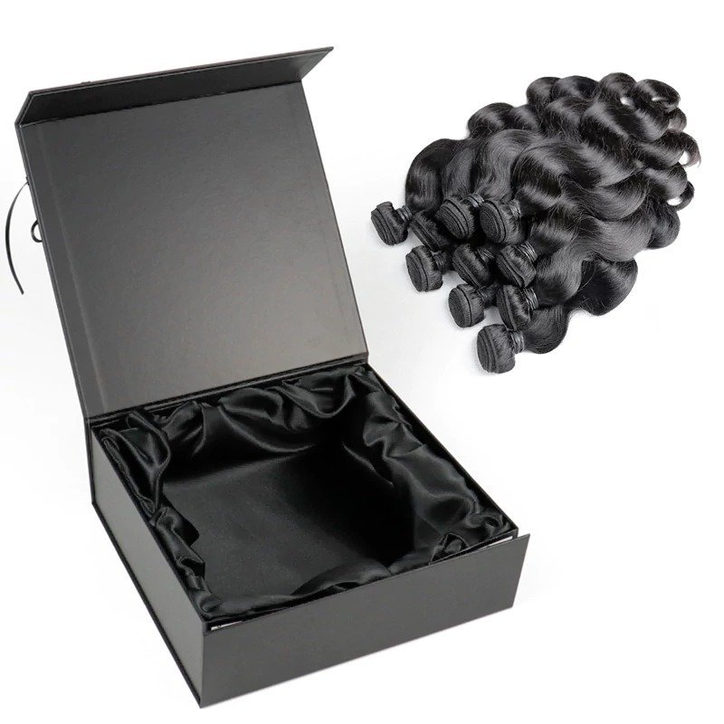 Custom Premium Packaging Black Foil Embossed Foldable Gift Box for Wig | Crown Win Manufacturer