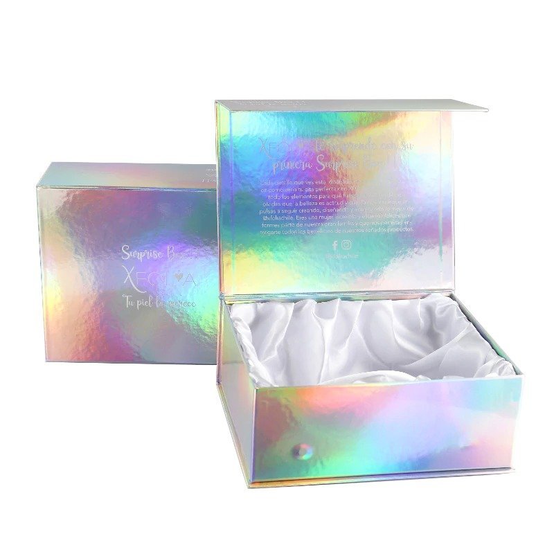Custom Holographic Printed Magnetic Packaging Box with Satin Lining