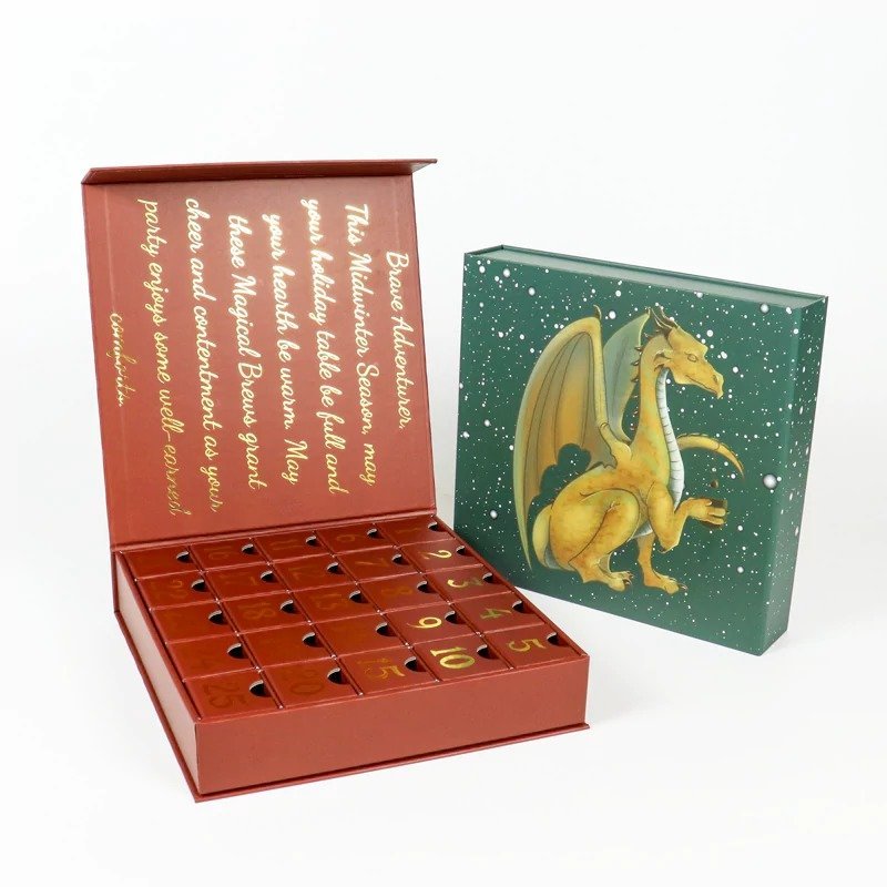 Custom Christmas Advent Calendar Gift Box with 25 Drawers Gold-Stamped Logo