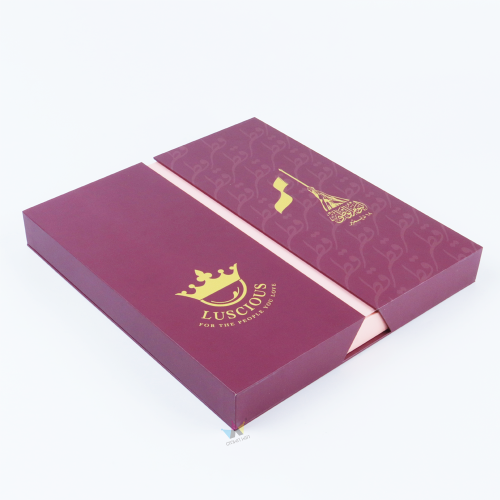 Premium wine red cardboard hot stamping double split box | Customized by Crown Win manufacturer