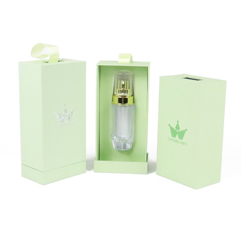 Crown Win manufacturer's advanced light green cardboard drawer type perfume packaging box - holographic bronzing, customizable, suitable for perfume packaging