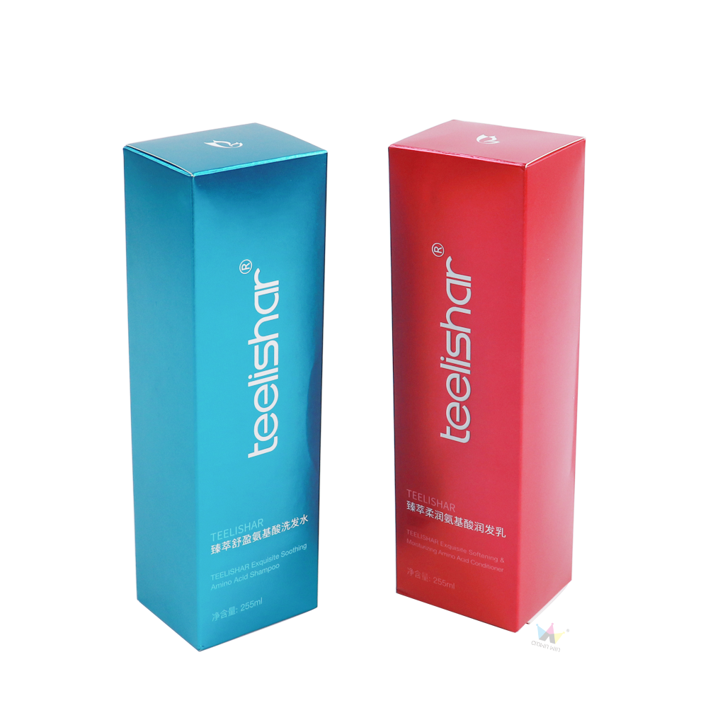 Advanced metal coated cardboard foldable packaging box for amino acid shampoo and conditioner packaging