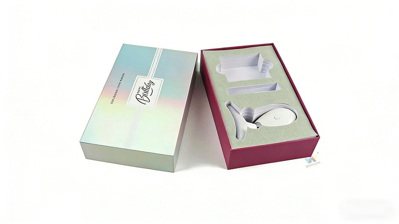 FSC certified kraft paper facial massager packaging, with recycled paper tray lining inside