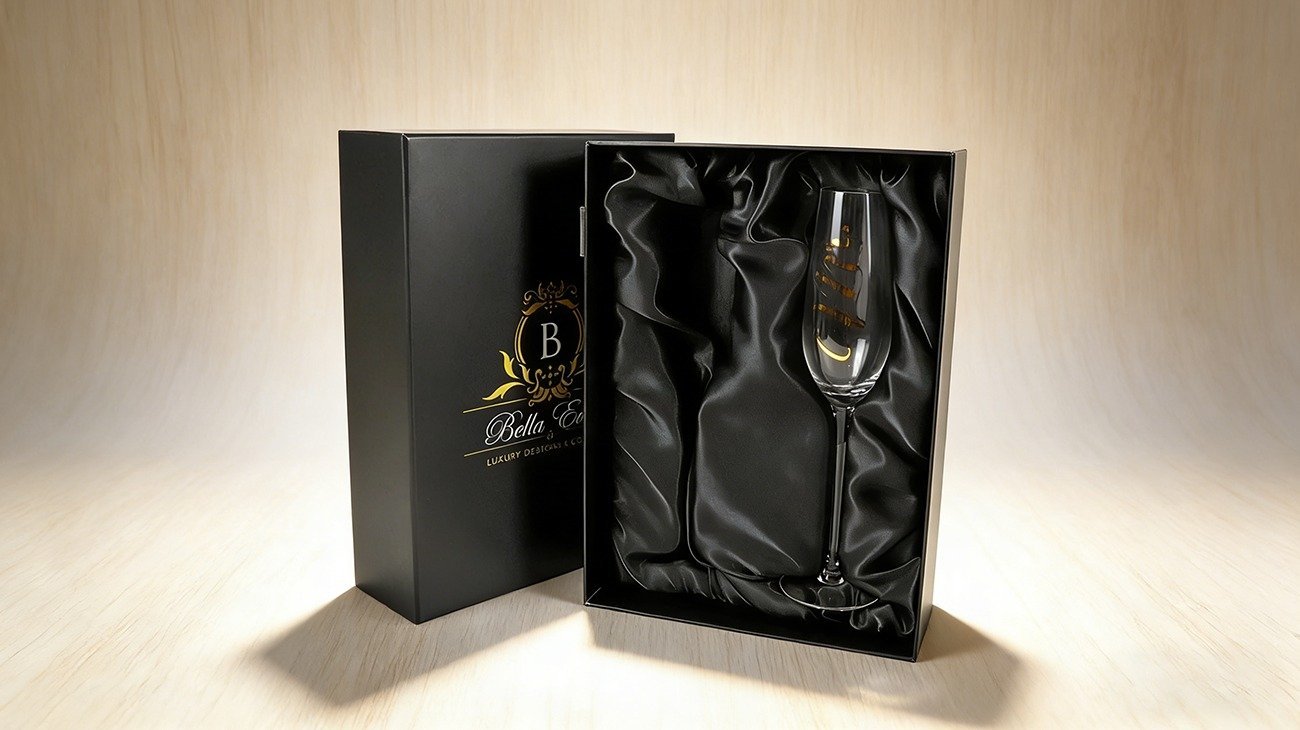 Customized gold foil gift box for limited edition wine glass set