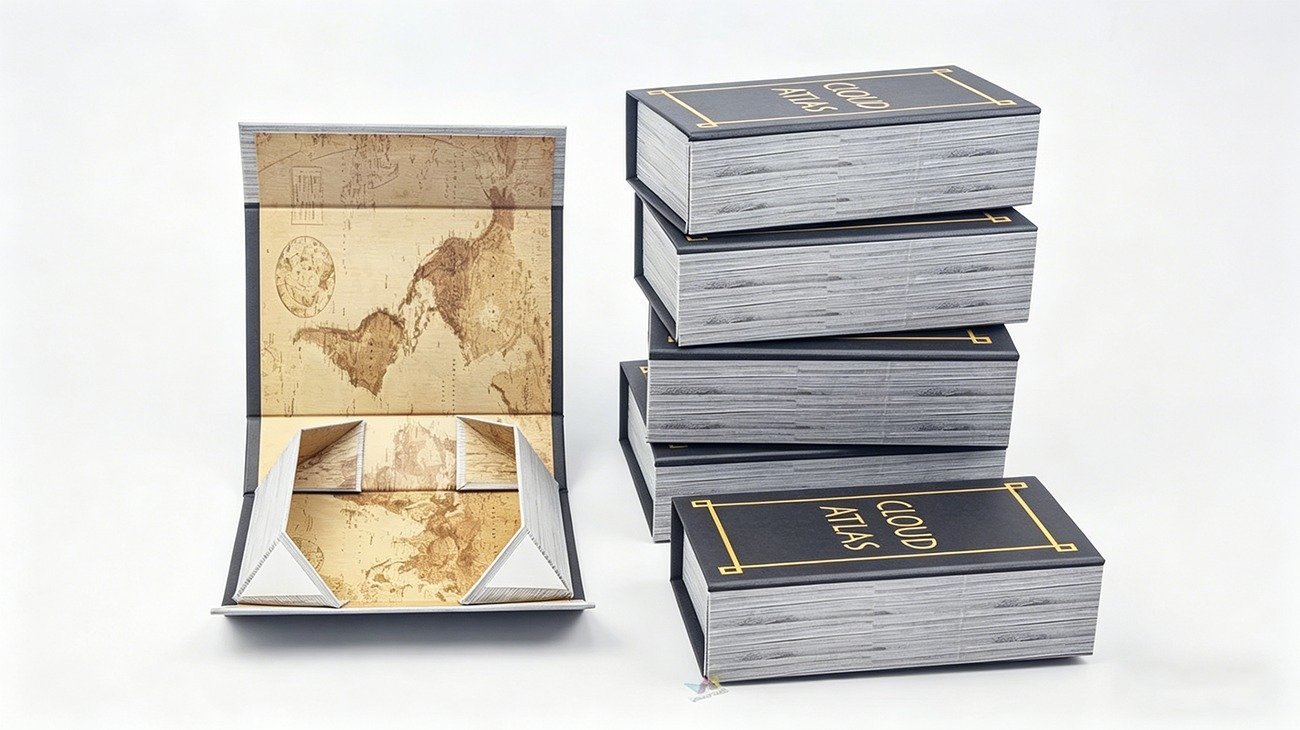 Structural drawing of a rigid book-shaped gift box