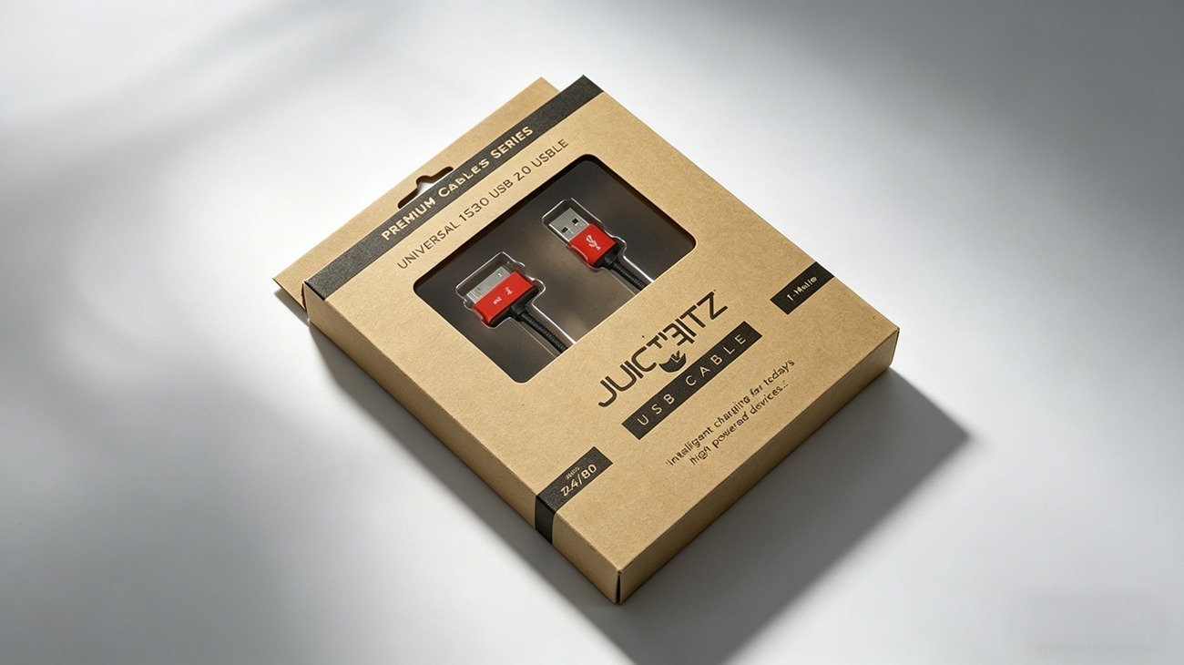 Custom Printed Kraft Box with Transparent Window for Type-C USB Cable
