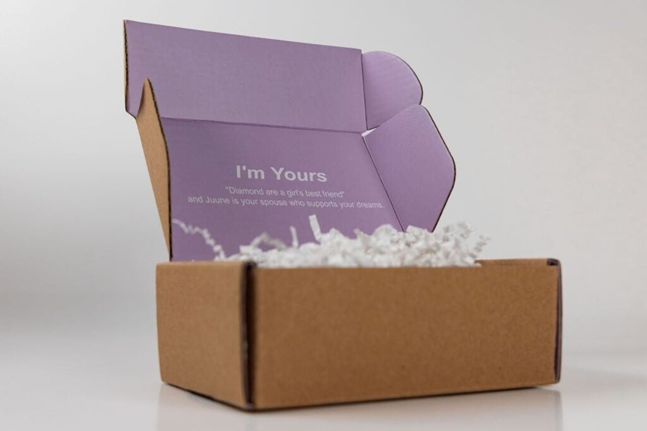 Flat die-cut mailing box showing folding lines