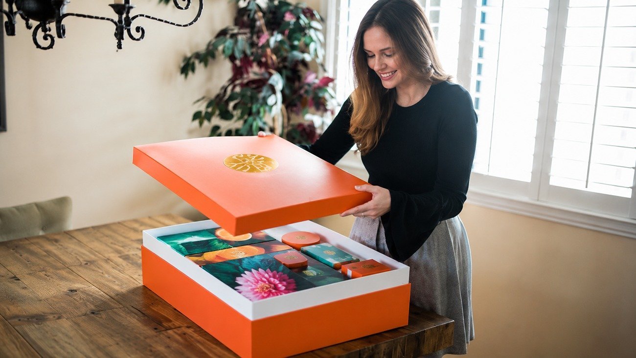 Finished luxury gift packaging box unboxing display, verified pre-production sample custom paper box made by Crown Win Box Manufacturer