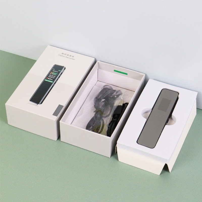 Custom Electronic Product Box, White Rigid Digital Recorder Packaging Box With Paper Insert