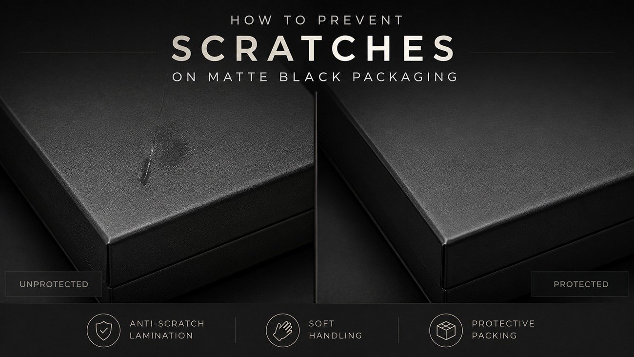 How can you prevent scratches on matte black packaging?