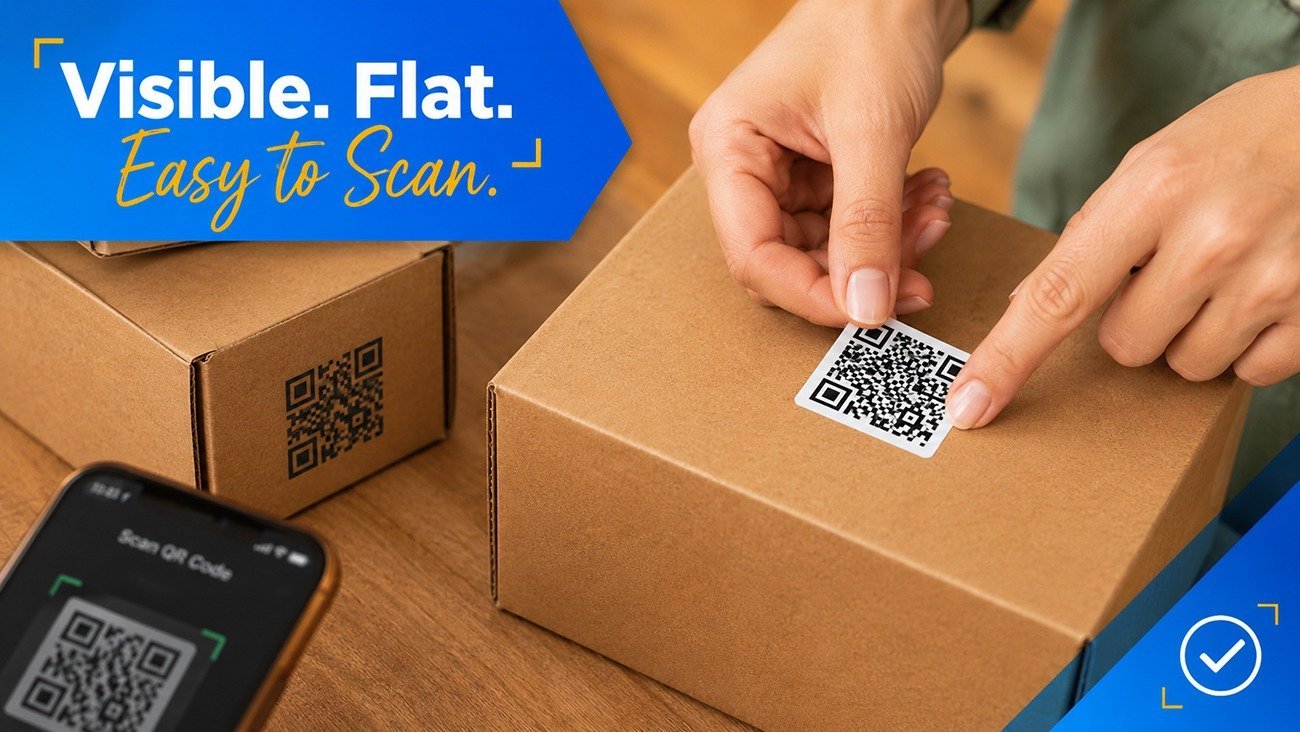 Visible flat easy‑to‑scan QR code on custom paper boxes demonstrating proper QR code printing practice